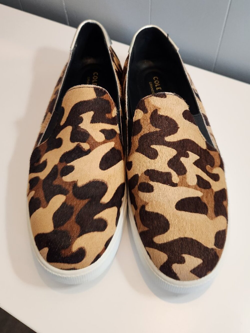Cole Haan Grand Series Slip On Sneakers Shoes Animal Print Calf Hair